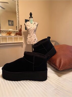 UGG Women's Black Suede Platform Ankle Boots